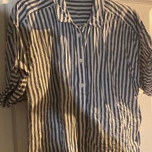 J crew blue and white linen short sleeve Shirt